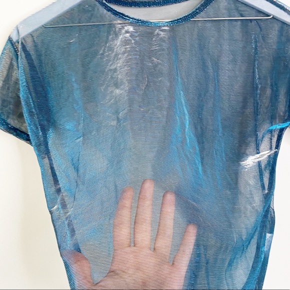 Iridescent Blue Metallic Shimmer Sheer Top - Picture 3 of 3